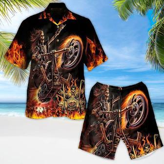 Motorcycle Aloha Hawaiian Shirts For Summer, Skeleton Rock Star Riding Skull Racing Hawaiian Set For Men Women, Gift For Friend, Motorcycle Lovers | Favorety AU