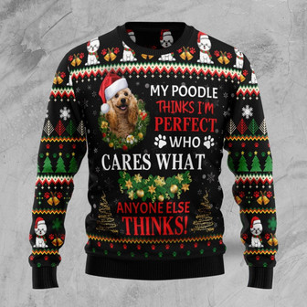 My Poodle Thinks I‘m Perfect Christmas Pattern Funny Ugly Sweater - Thegiftio UK