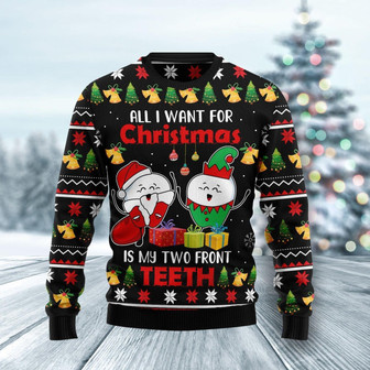 My Two Front Teeth Christmas Pattern Funny Ugly Sweater - Thegiftio UK