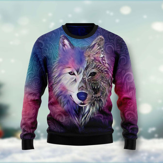 Native Wolf Christmas Pattern Funny Pink Purple Ugly Sweater - Thegiftio UK