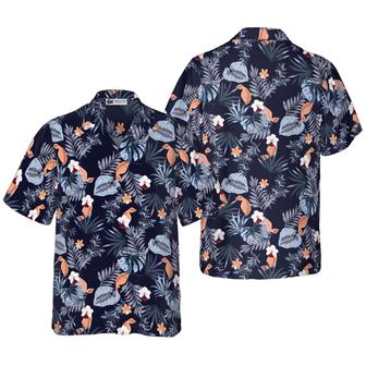 Navy Floral Flower Hawaiian Shirt, Tropical Colorful Summer Aloha Shirt For Men Women, Perfect Gift For Friend, Family, Husband, Wife, Boyfriend - Seseable