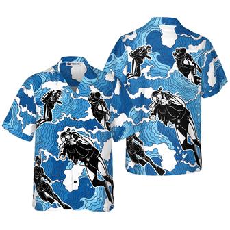 Ocean Wave Scuba Diving Hawaiian Shirt, Colorful Summer Aloha Shirt For Men Women, Gift For Friend, Team, Diving Lovers - Seseable