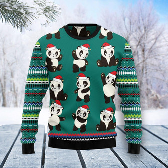 Panda Group Christmas Light Green Funny Ugly Sweater - Thegiftio UK