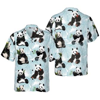Panda On Palm Leaves Hawaiian Shirt, Tropical Summer Panda Aloha Shirt For Men - Perfect Gift For Panda Lovers, Husband, Boyfriend, Friend, Family - Seseable