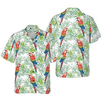 Parrot Hawaiian Shirt, Macaw Parrots, Green Palm Leaves Aloha Shirt For Men - Perfect Gift For Husband, Boyfriend, Friend, Family - Seseable