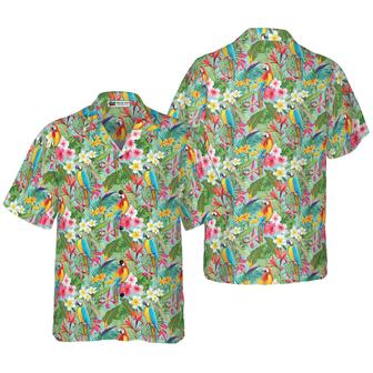 Parrot Hawaiian Shirt, Tropical Floral Parrots Aloha Hawaiian Shirt, Colorful Summer Aloha Shirts For Men Women, Gift For Husband, Wife, Friend - Seseable