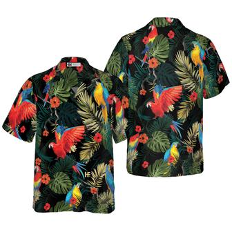 Parrots Hawaiian Shirt, Parrots Dark Tropical Pattern Hawaiian Shirt, Colorful Summer Aloha Shirts For Men Women, Gift For Husband, Wife, Friend - Seseable
