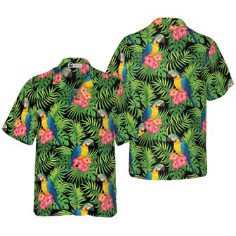 Parrots Hibiscus And Palm Leaves Hawaiian Shirt, Colorful Summer Aloha Shirts For Men Women, Perfect Gift For Husband, Wife, Boyfriend, Friend - Seseable