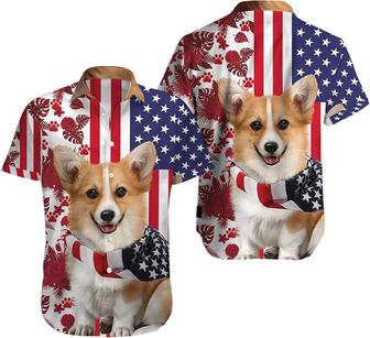 Pembroke Welsh Corgi Aloha Hawaiian Shirts For Summer, 4th of July Independence Day USA Flag America's Day Hawaiian Shirt For Men Women, Dog Lovers - Seseable