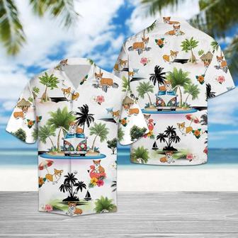 Pembroke Welsh Corgi Hawaiian Shirt, Corgi Hippie Car Palm Aloha Shirt For Men Women - Perfect Gift For Dog Lovers, Husband, Boyfriend, Friend, Wife - Seseable