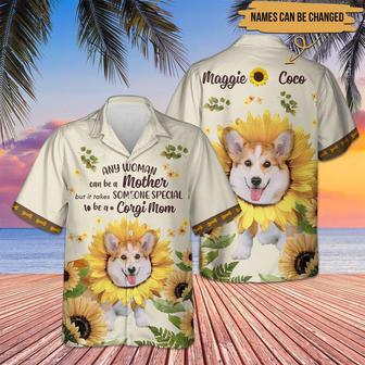 Pembroke Welsh Corgi Hawaiian Shirt Custom Name, Sunflower Personalized Aloha Hawaiian Shirt, Perfect Gift For Dog Lovers, Dog Mom, Mother's Day | Seseable CA
