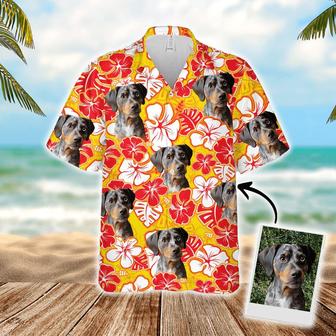 Persionalized Hawaiian Shirts With Pet Face - Leaves Flowers Pattern Yellow Color Aloha Shirts - Personalized Dog Face Hawaiian Shirts For Men Women | Seseable UK