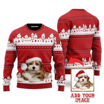 Photo Inserted Dog On Vintage Red Christmas Sweaters For Men & Women | Favorety UK