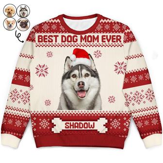 (Photo Inserted) Funny Pet Face Best Dog Mom Ever - Personalized Ugly Sweater - Thegiftio UK