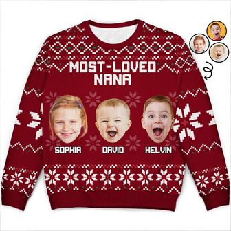 (Photo Inserted) Most Loved Nana - Personalized Ugly Sweater - Thegiftio UK