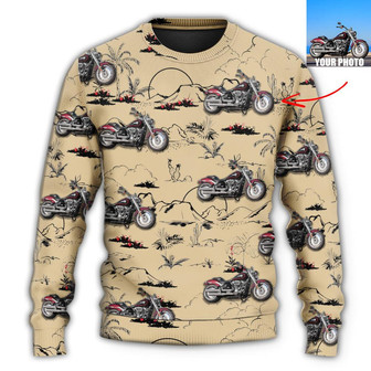 (Photo Inserted) Motorcycle Desert Catus Mountain Flower Personalized Ugly Sweaters - Thegiftio UK
