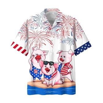 Pig Aloha Hawaiian Shirts For Summer, American Flag Happy Independence Day Aloha Hawaiian Shirt For Men Women, 4th Of July Gift For Pet Lovers - Seseable