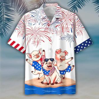 Pig Independence Day Aloha Hawaiian Shirts For Summer, Happy 4th Of July Pig Hawaiian Shirt For Men Women, Special Gift For Pig Lovers, Fourth Of July - Seseable