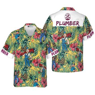 Plumber Hawaiian Shirt, Plumber Pineapple Seamless Pattern Hawaiian Shirt, Pineapple Aloha Shirt - Perfect Gift For Men & Women, Friend, Family - Seseable