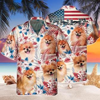 Pomeranian Aloha Hawaiian Shirts For Summer, Pomeranian Dog Independence Day USA Flag Hawaiian Shirt For Men Women, 4th of July Gift For Dog Lovers - Seseable