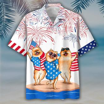 Pomeranian Independence Day Aloha Hawaiian Shirts For Summer, Dog Fourth Of July Apparel Aloha Hawaiian Shirt For Men Women, Gift For Dog Lovers - Seseable