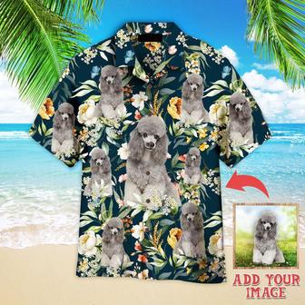 Portrait Of Gray Poodle On Floral Flowers Custom Hawaiian Shirt, Personalized Hawaiian Shirts, Custom Photo Hawaiian Shirt - Seseable