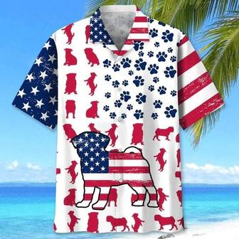Pug Aloha Hawaiian Shirts For Summer, Independence Day Is Coming, Dog Paw Prints Aloha Hawaiian Shirt For Men Women, 4th Of July Gift For Dog Lovers - Seseable