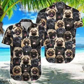 Pug Dog Aloha Hawaiian Shirt - Pug Face Pattern Hawaiian Shirt, Black And Yellow Pug Pattern Hawaiian Shirt For Men & Women, Pug Lover | Favorety