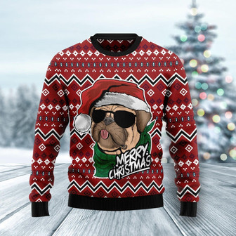 Pug Merry Christmas Sunglasses Funny Ugly Sweater - Thegiftio UK