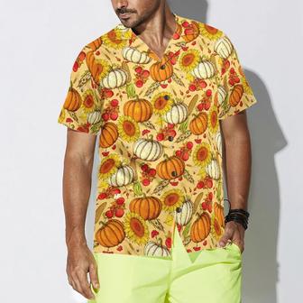 Pumpkin Hawaiian Shirt, Colorful Hand Drawn Thanksgiving Pattern Hawaiian Shirt - Perfect Gift For Lover, Friend, Family - Seseable