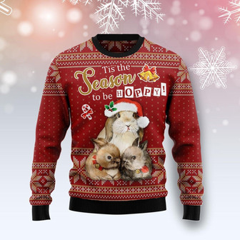 Rabbit Tis The Season To Be Hoppy Christmas Funny Ugly Sweater - Thegiftio UK