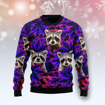 Raccoon Leaves Purple Christmas Funny Ugly Sweater - Thegiftio UK