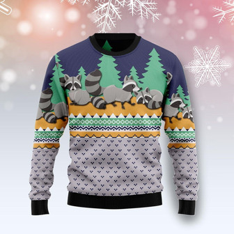 Raccoon With Pine Tree Christmas Funny Ugly Sweater - Thegiftio UK