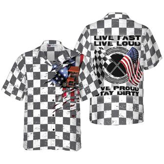Racing Flag American Flag Hawaiian Shirt, Live Fast Live Loud Live Proud Stay Dirty Colorful Summer Aloha Shirt For Men Women, Perfect Gift For Friend - Seseable