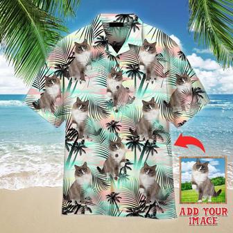 Ragdoll Cat Hawaiian Shirt Custom Photo, Grey Mink Ragdoll Cat Standing With Tropical Personalized Hawaiian Shirts - Gift For Cat Lovers, Family, Friends | Favorety