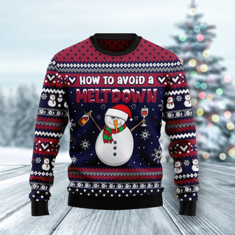 Red Wine Snowman How To Avoid A Meltdown Funny Ugly Sweater - Thegiftio UK