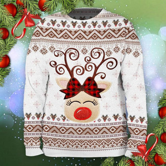 Reindeer Plaid Bow Ugly Sweater - Gift For Christmas - Thegiftio UK
