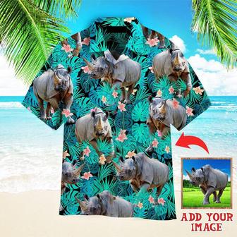 Rhinoceros Tropical Custom Hawaiian Shirt, Personalized Hawaiian Shirts - Perfect Gift Animal Lovers, Family, Friends - Seseable