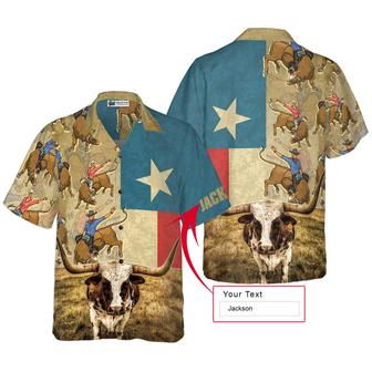 Rodeo Longhorn Texas Flag Custom Name Hawaiian Shirt, Personalized Summer Aloha Shirt Perfect Unique Gift For Men Women Texas Lovers - Seseable