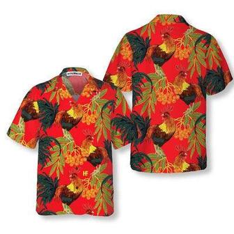 Rooster Hawaiian Shirt, Fiery Red Rooster Aloha Shirt For Men - Perfect Gift For Men, Husband, Boyfriend, Friend, Family | Favorety