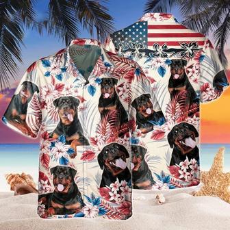 Rottweiler Aloha Hawaiian Shirts For Summer, Dog Tropical Independence Day USA Flag Hawaiian Shirt For Men Women, 4th of July Gift For Dog Lovers - Seseable