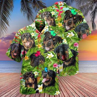 Rottweiler Hawaiian Shirt, Happy Rottweiler Dog Tropical Aloha Hawaiian Shirt For Summer, Rottie Dog Hawaiian Shirts Matching Outfit For Men Women, Dog Lover, Friends - Seseable