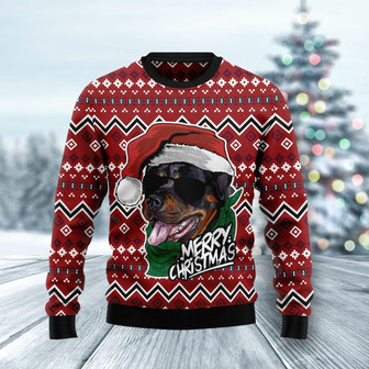 Rottweiler Merry Christmas Red Funny Ugly Sweater - Thegiftio UK