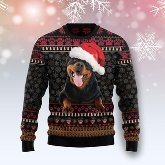 Rottweiler Wears A Christmas Hat Funny Ugly Sweater - Thegiftio UK