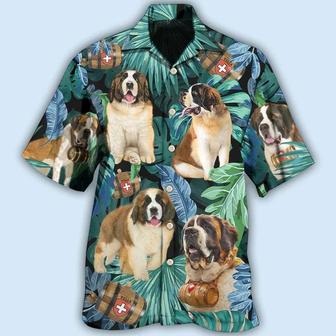 Saint Bernard Aloha Hawaii Shirt - Saint Bernard Dog Tropical Leaf Style Hawaiian Shirt For Summer - Perfect Gift For Dog Lovers, Friend, Family - Seseable