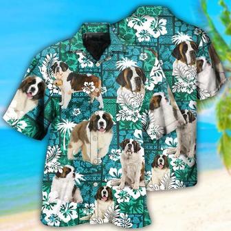 Saint Bernard Aloha Hawaii Shirt - Tropical Dog Green Lovely Hawaiian Shirt For Summer - Perfect Gift For Dog Lovers, Friend, Family - Seseable
