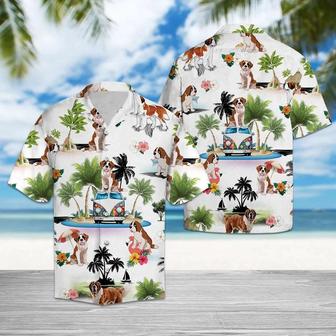 Saint Bernard Hawaiian Shirt, St. Bernard Hippie Palm Vacation Aloha Shirt For Men Women - Perfect Gift For Dog Lovers, Husband, Boyfriend, Wife - Seseable