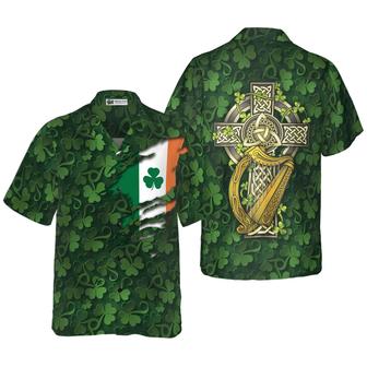 Saint Patrick's Day Shamrock Celtic Cross Harp Irish Hawaiian Shirt, Colorful Summer Aloha Shirts For Men Women, Perfect Gift For Husband, Wife - Seseable