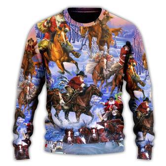 Santa And Horse Ho Everywhere Merry Xmas Ugly Christmas Sweaters | Favorety