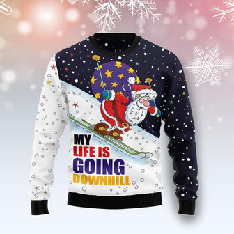 Santa Claus Ski My Life Is Going Down Hill Funny Ugly Sweater - Thegiftio UK
